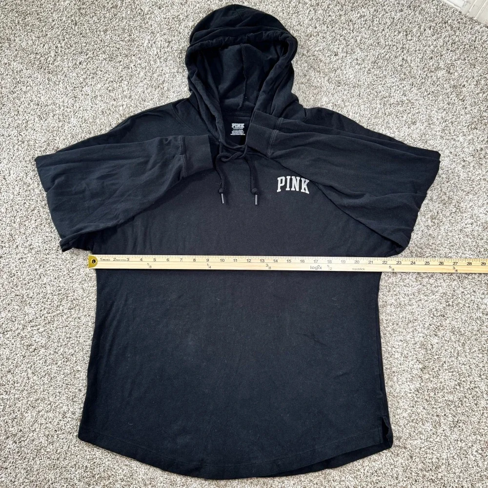 PINK Victoria's Secret Black Glitter Logo Hooded Long Sleeve Tee Shirt Womens S - Picture 4 of 14